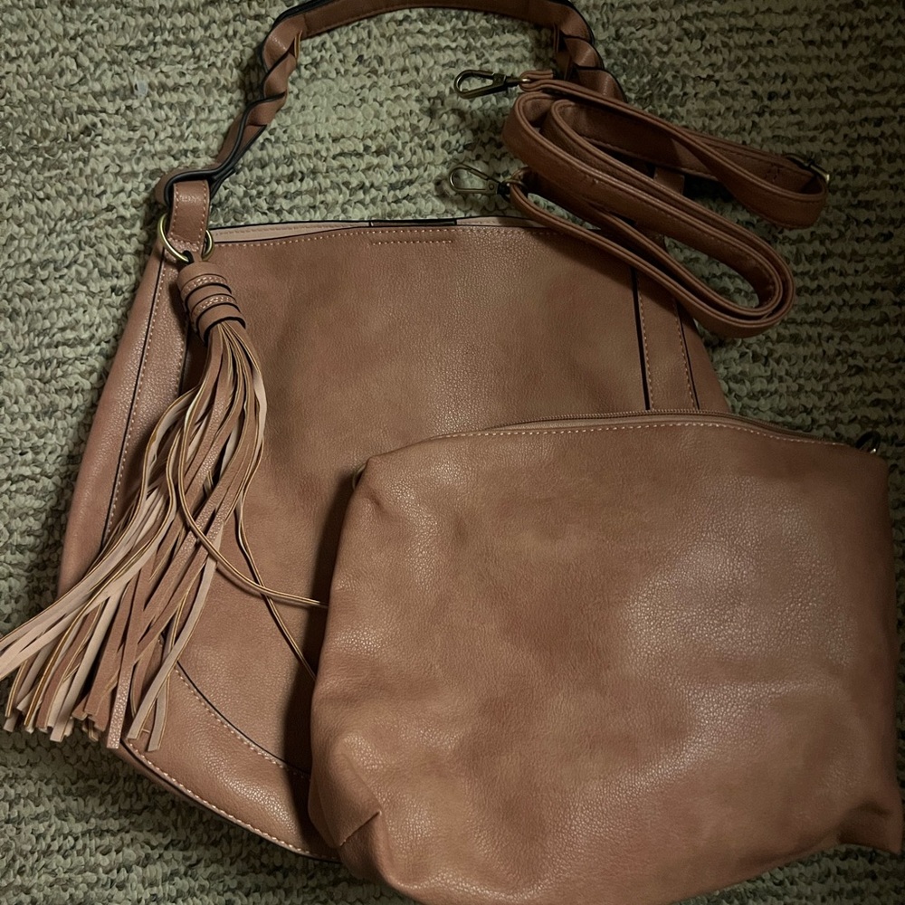 Tan Leather Women's Bag Set